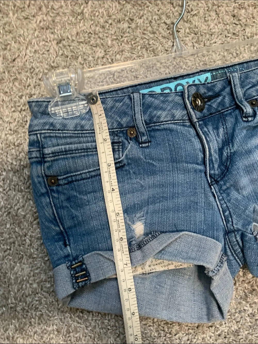Y2K Roxy Low Rise Cuffed Distressed Blue Denim Shorts